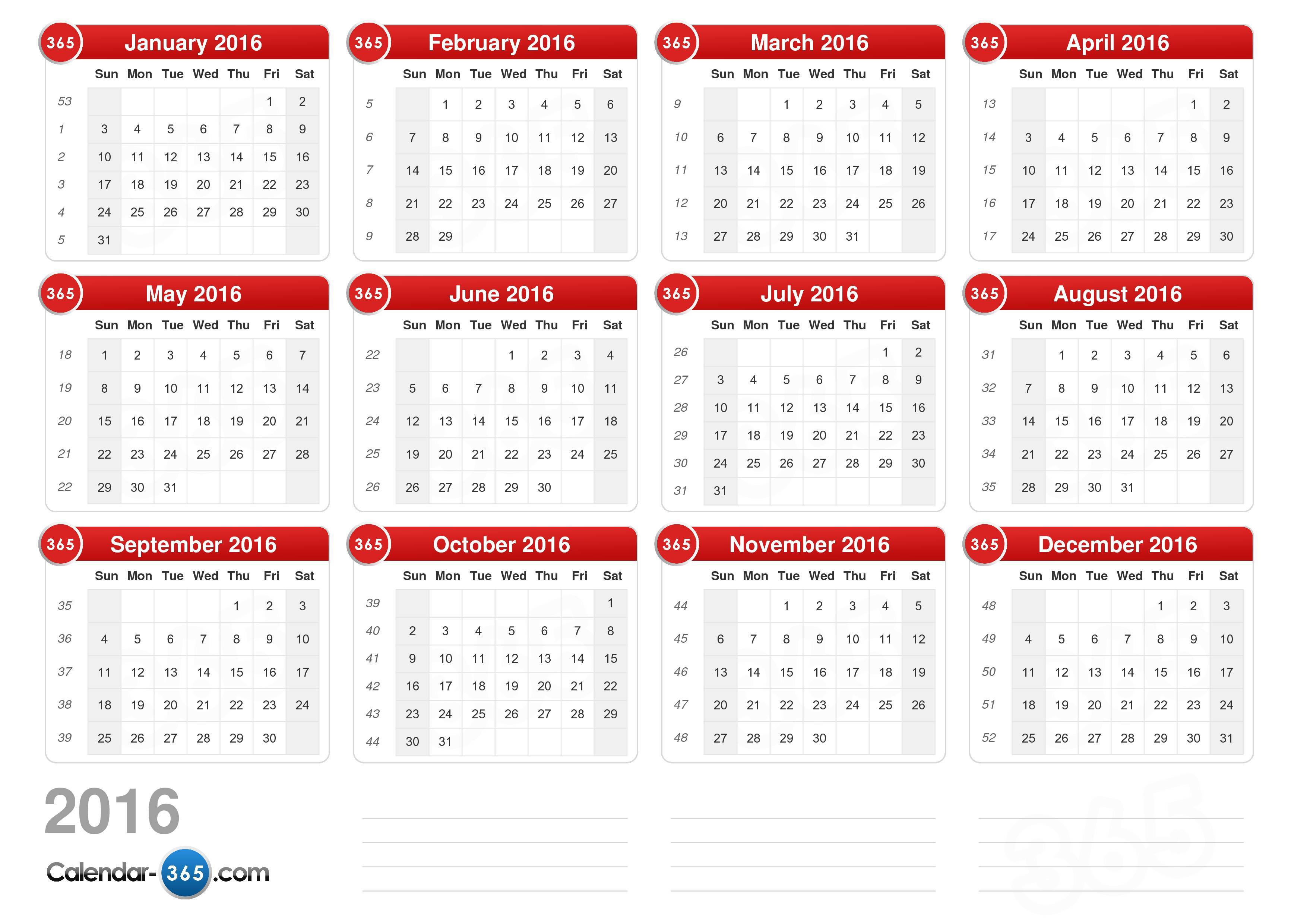 2016 Calendar