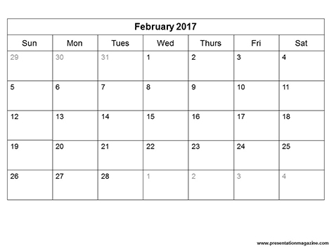 Free 2017 Monthly Calendar Template (Sunday Start)