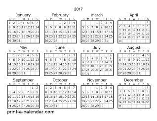 2017 calendar worksheet