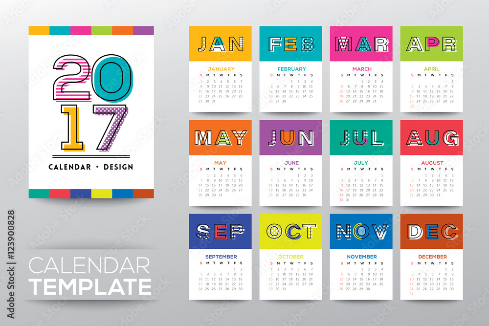 2017 calendar template with modern line graphic style Stock ...