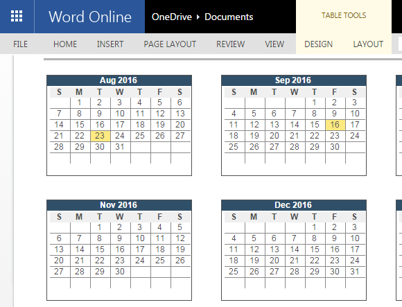 2016-2017 Academic Calendar Template For Word Online