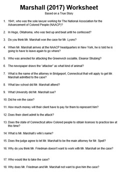 Marshall (2017) Viewing Worksheet with Key | TPT