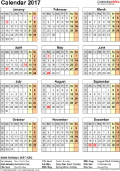 Calendar 2017 (UK) - 16 free printable PDF templates