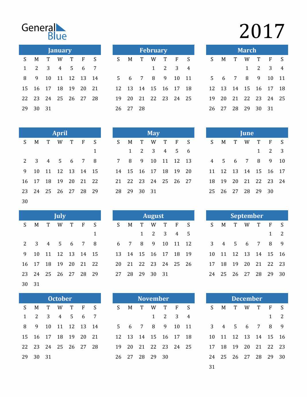 Free 2017 Calendars in PDF, Word, Excel
