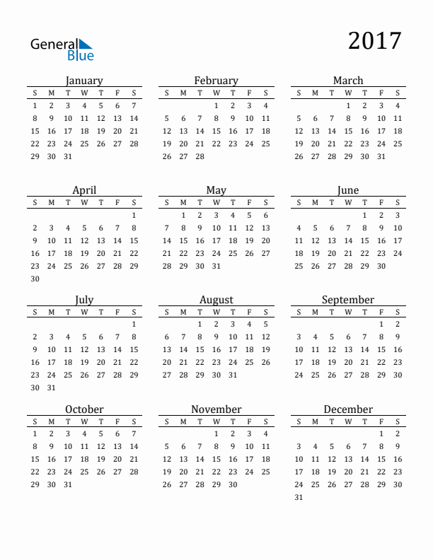 Free 2017 Calendars in PDF, Word, Excel