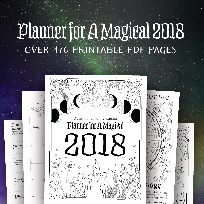 Planner for a Magical 2018 Printable PDF - Coloring Book of Shadows