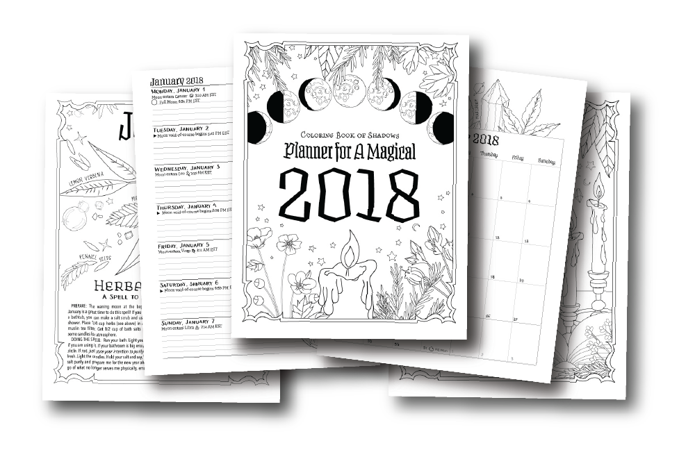 Planner for a Magical 2018 Printable PDF - Coloring Book of Shadows
