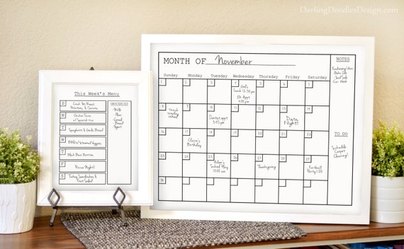 Monthly Calendar Printable Calendar Dry Erase Calendar Menu ...