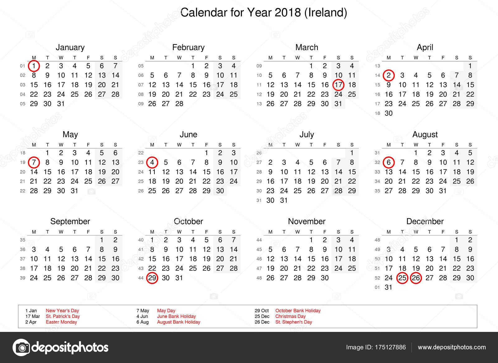Calendar of year 2018 with public holidays and bank holidays for ...