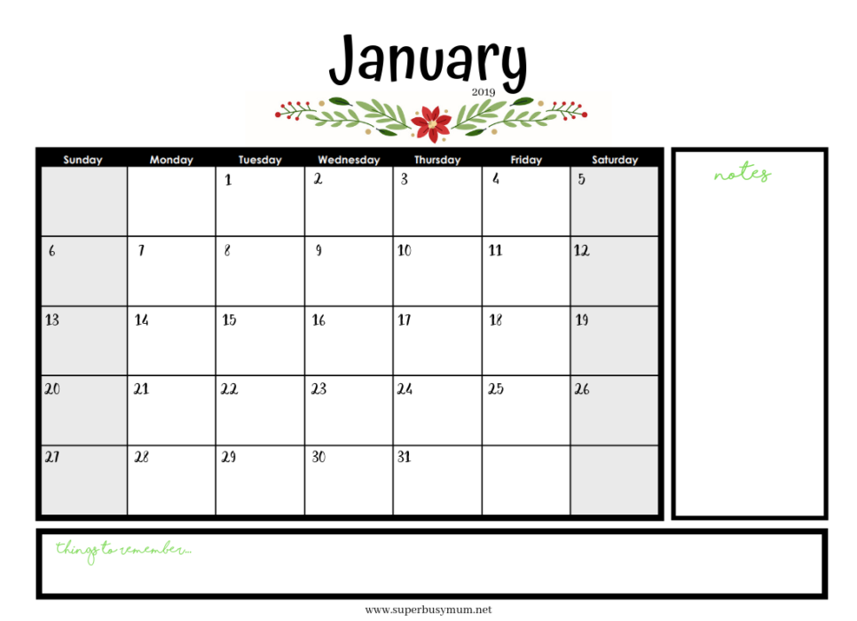 January Calendar Template | Free Printable - Super Busy Mum ...