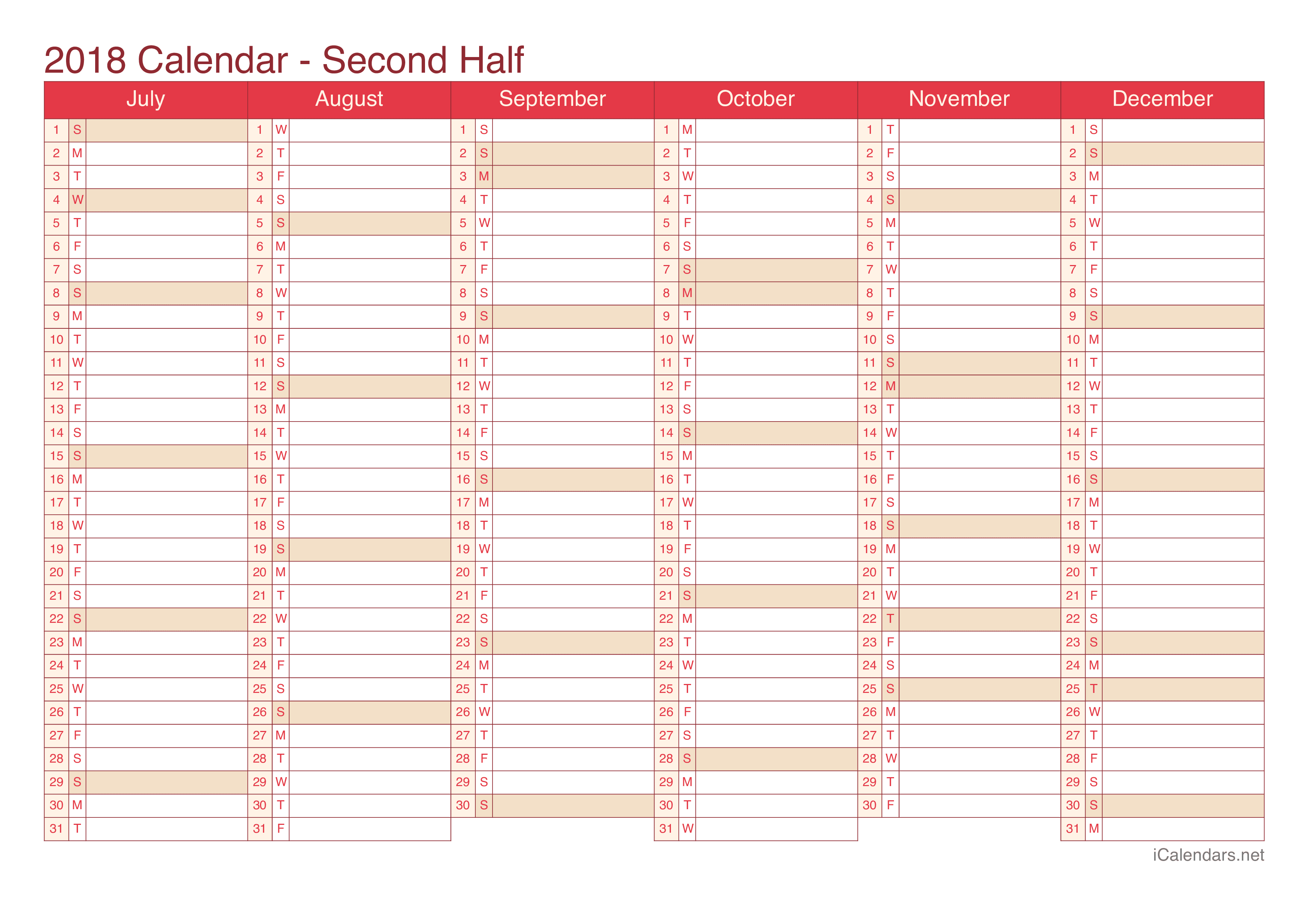 2018 Printable Calendar - PDF or Excel
