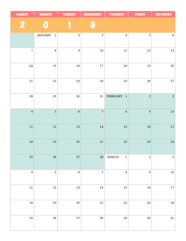 Printable 2018 Quarterly Calendar - Lara Willard