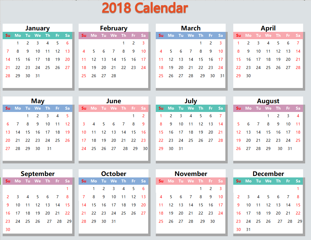 EXCEL of (Colorful Design) 2018 Monthly Calendar 04.xlsx | WPS ...