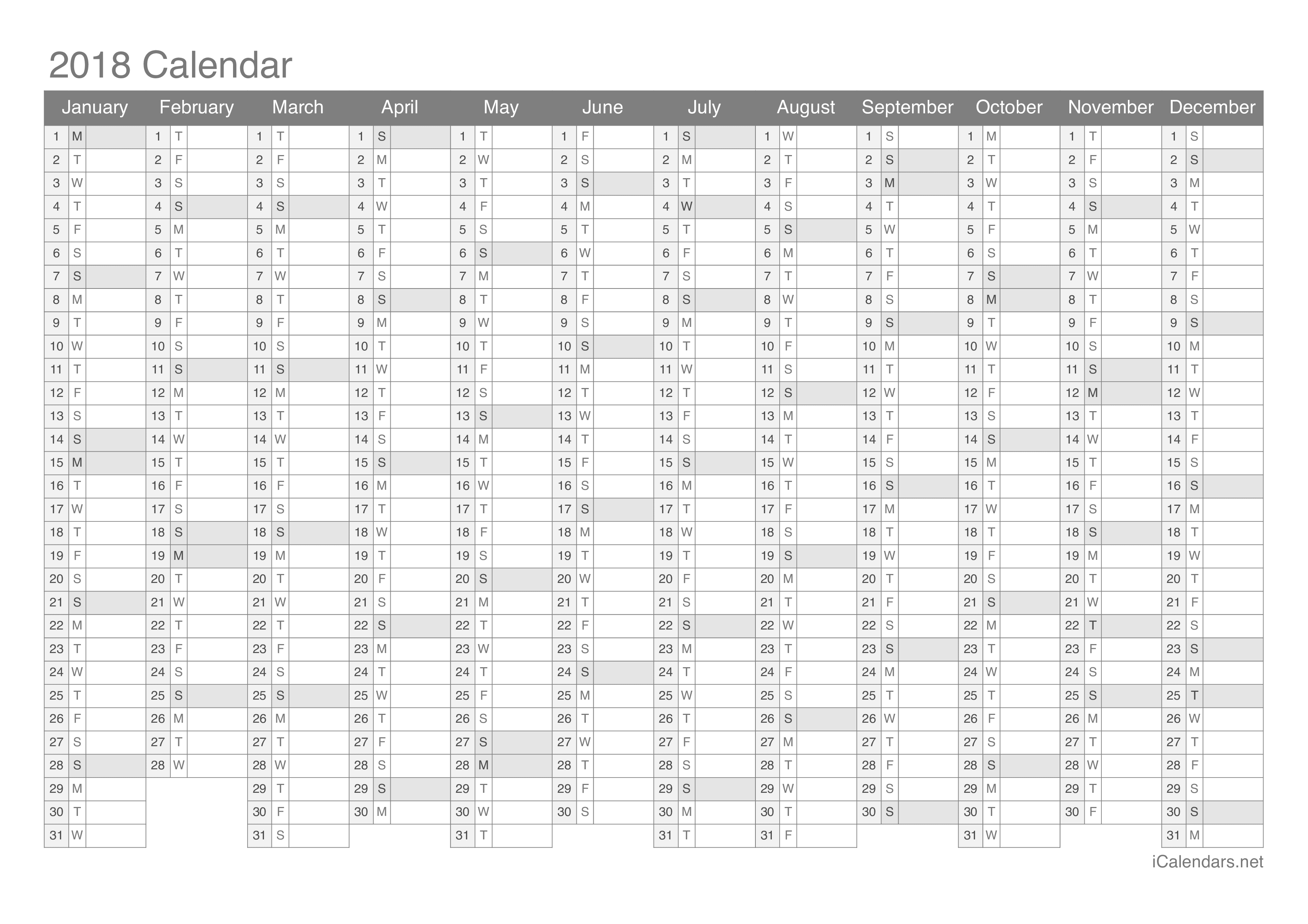 2018 year planner printable excel