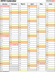 2018 Calendar - Download 17 free printable Excel templates (.xlsx)