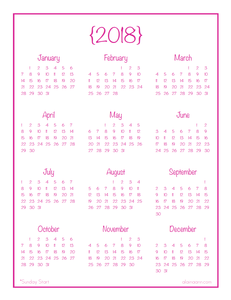 2018 year planner printable malaysia