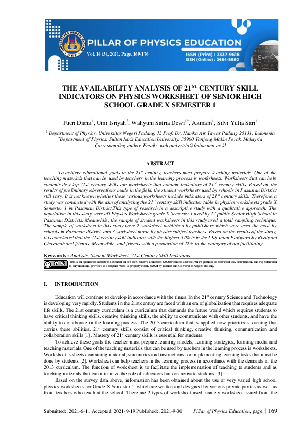 PDF) The Availability Analysis of 21ST Century Skill Indicators on ...