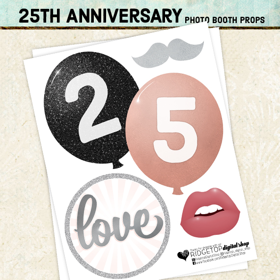 25th anniversary photo booth props printable