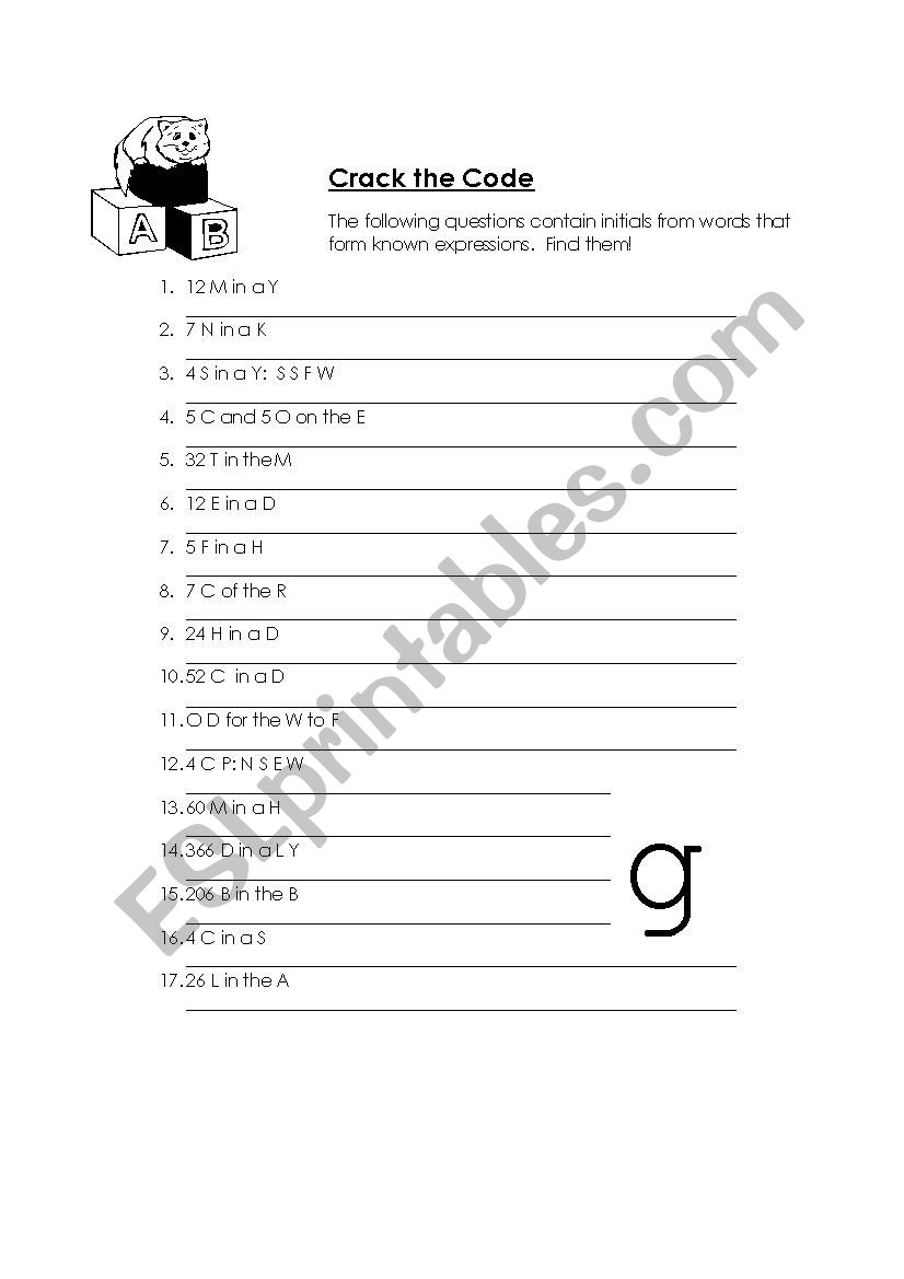 Crack the Codes - ESL worksheet by virgule3