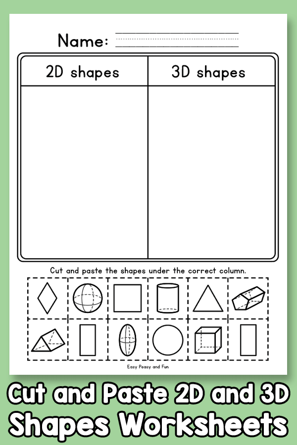 Cut and Paste 2D and 3D Shapes Worksheets - Easy Peasy and Fun ...