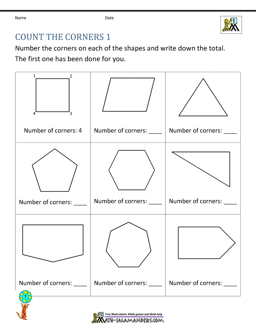 2d shape worksheet for 1st grade