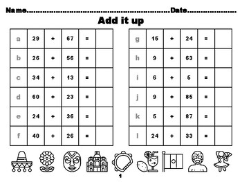 Second Grade Addition up to 100, Mexico Math Activities