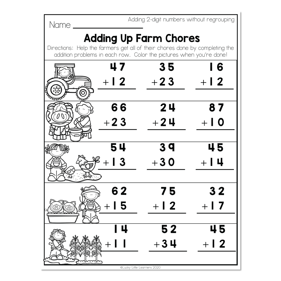 2nd Grade Math Worksheets 2Digit Addition Without Regrouping