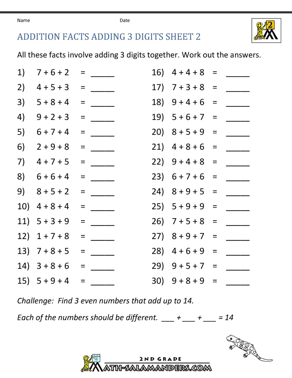 Math Addition Facts to 20