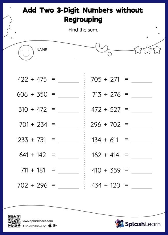 Add Two 3-Digit Numbers without Regrouping: Horizontal Addition ...