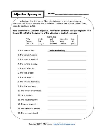 2nd grade adjective worksheet