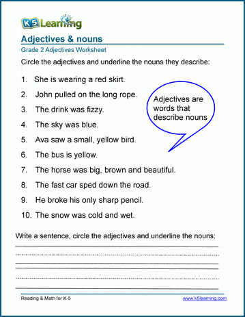 Adjectives and nouns worksheets for grade 2 | Worsheets library