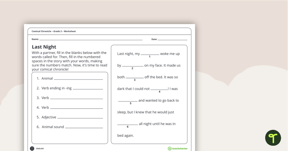 Comical Chronicle Worksheets for 2nd Graders | Teach Starter