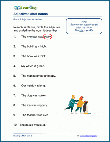 Adjectives after nouns worksheets | Worsheets library