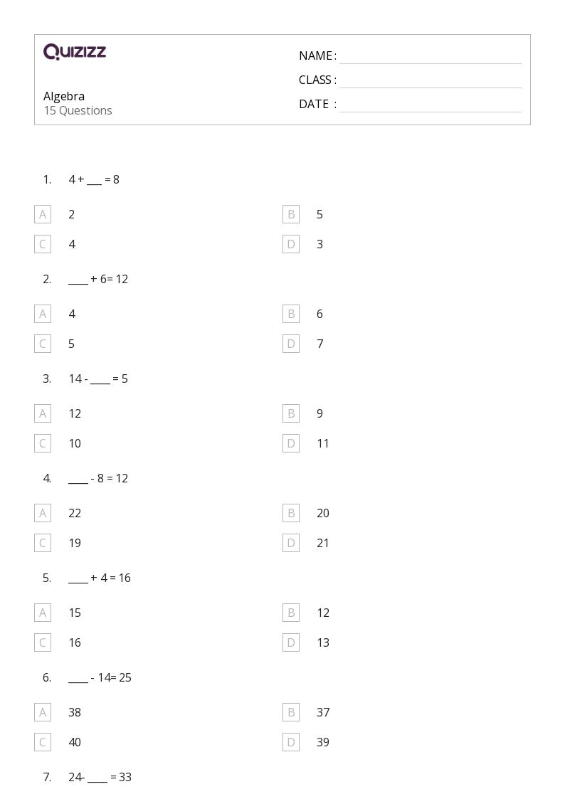 50+ Algebra worksheets for 2nd Grade on Quizizz | Free &  Printable