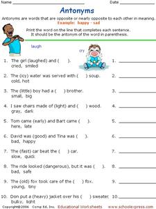 2nd grade antonyms worksheet