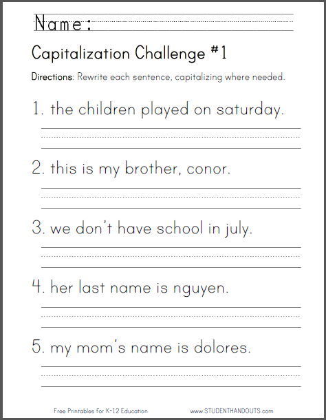 FREE Printable Capitalization Challenge Worksheet | 2nd grade ...