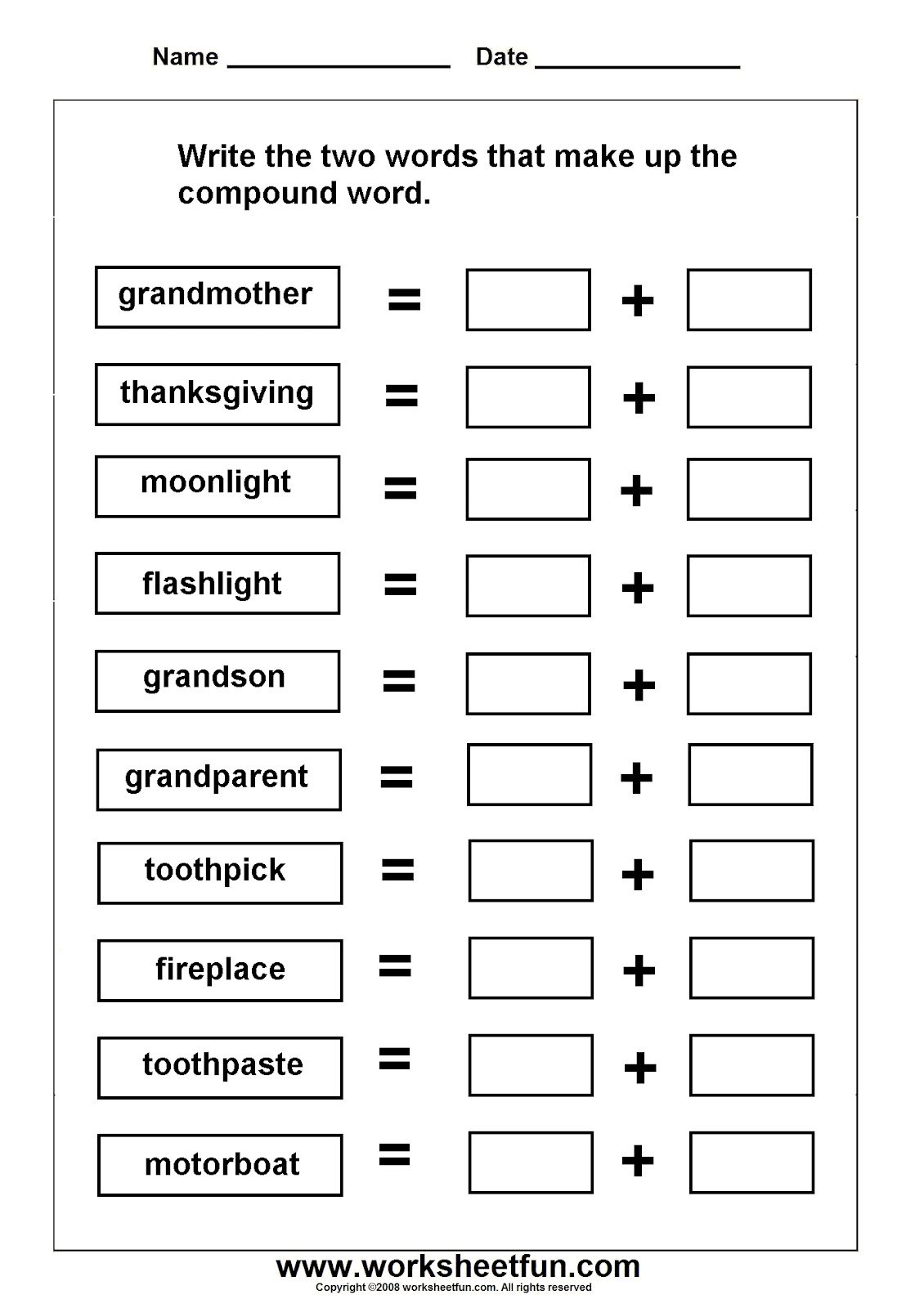 Compound Word Worksheets Grade 2