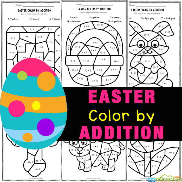 ? FREE Printable Easter Color by Number Addition Math Worksheets