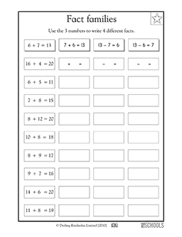 2nd grade fact family worksheet