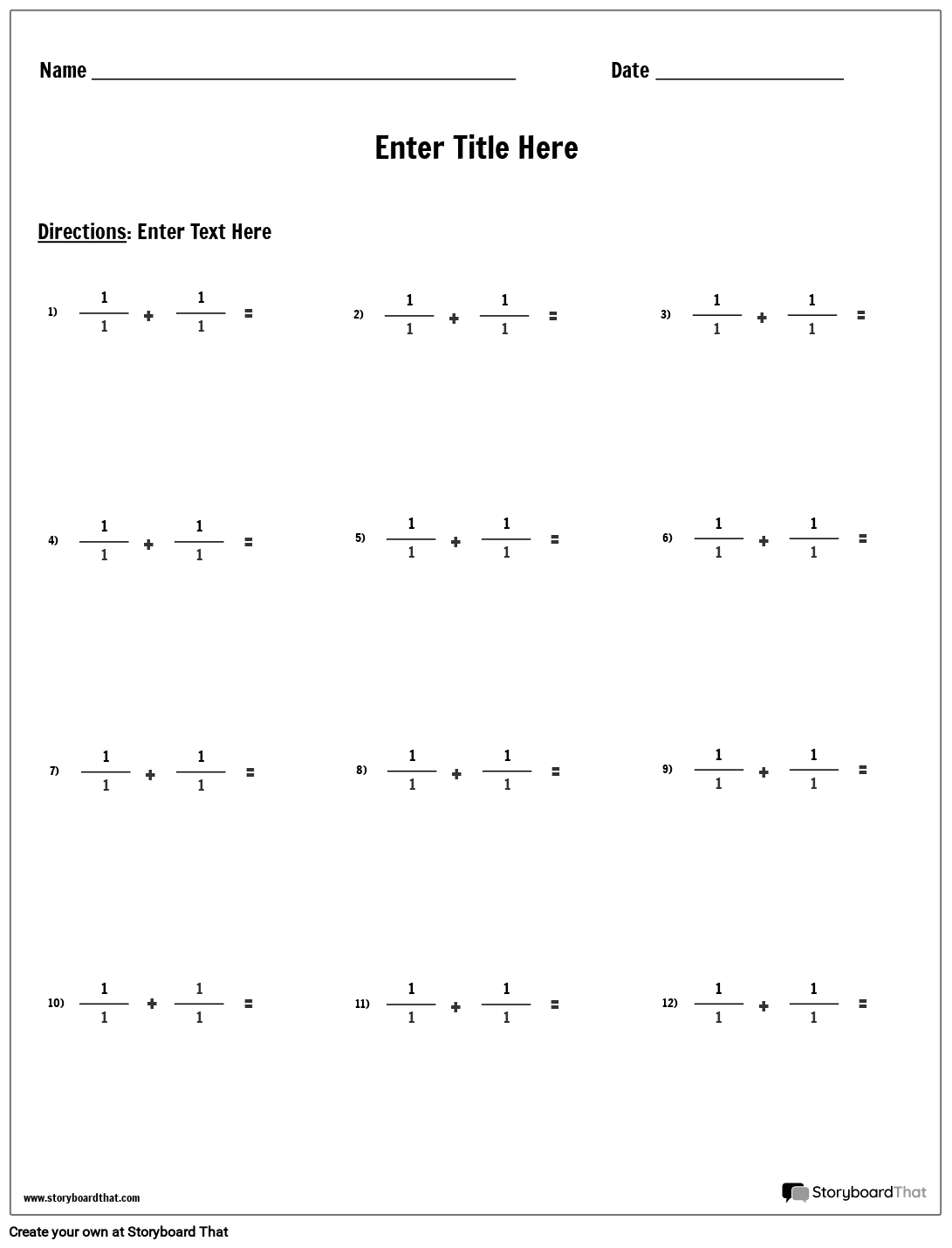 Custom Fraction Worksheets - Interactive Fraction Maker