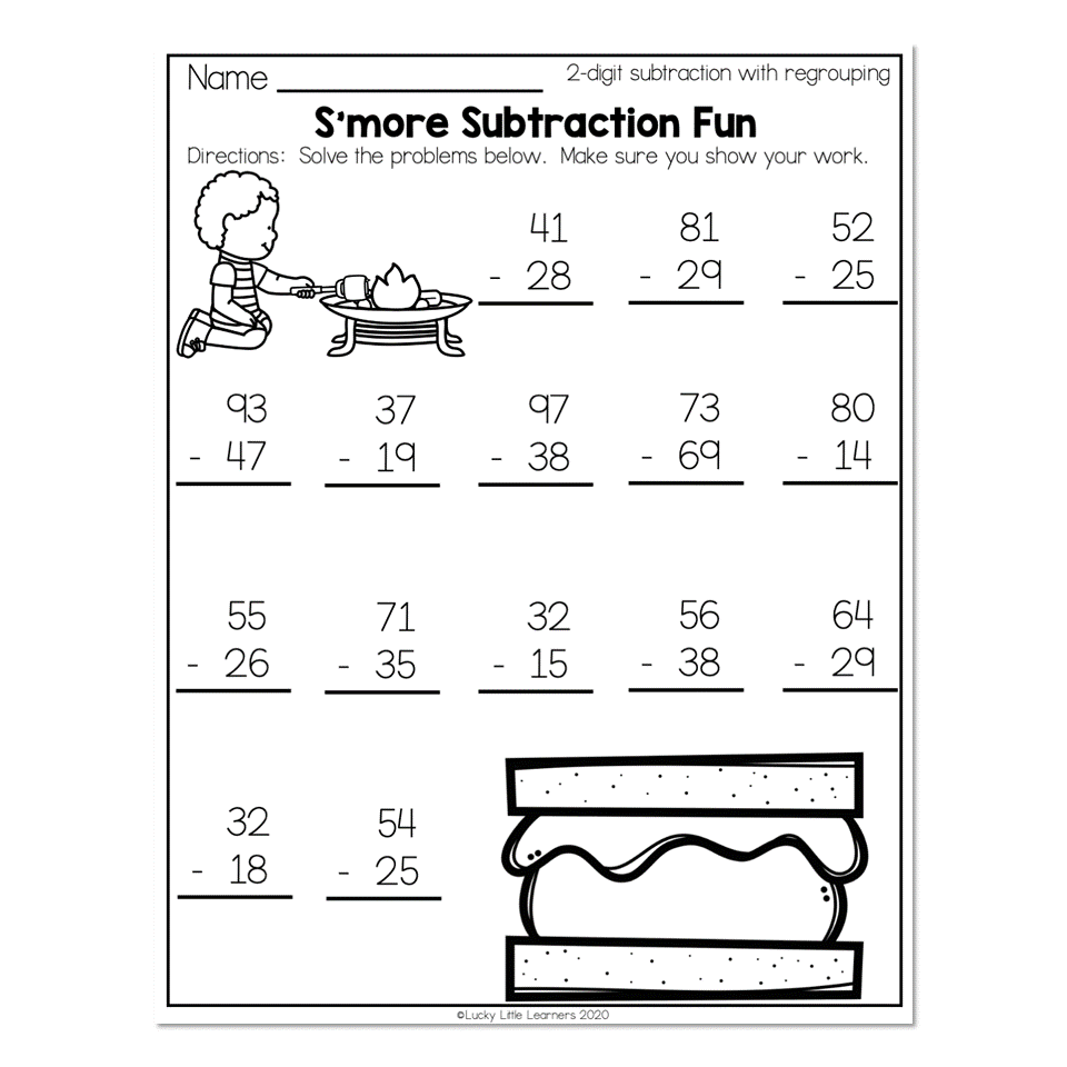 2nd Grade Math Worksheets 2Digit Subtraction With Regrouping