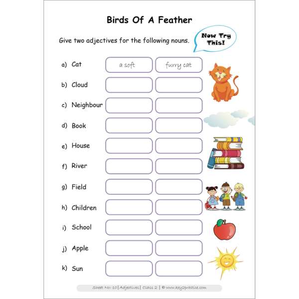 2nd grade grammar worksheet adjectives