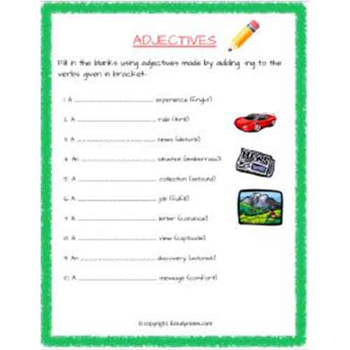 English Adjectives Fill In The Blanks Worksheet 3 Grade 2