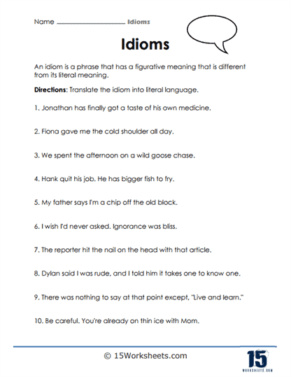 Idioms Worksheets - 15 Worksheets Library