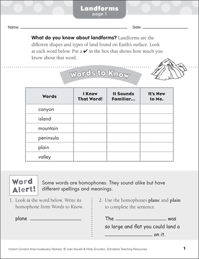 2nd grade landforms worksheet