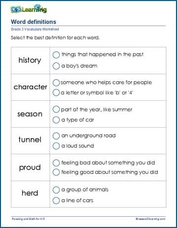 2nd Grade Vocabulary Worksheets | Worsheets library