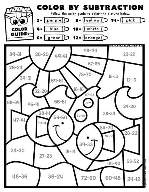 Subtraction Color By Number -Worksheets Library