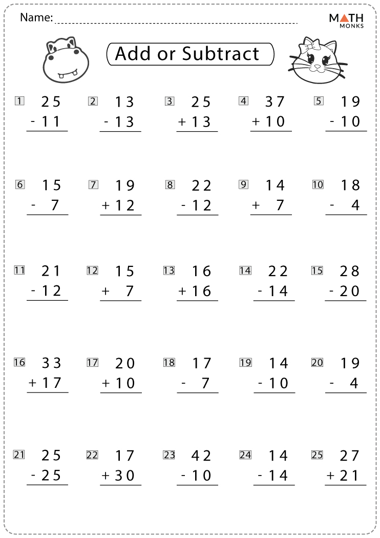 2nd Grade Addition and Subtraction Worksheets with Answer Key