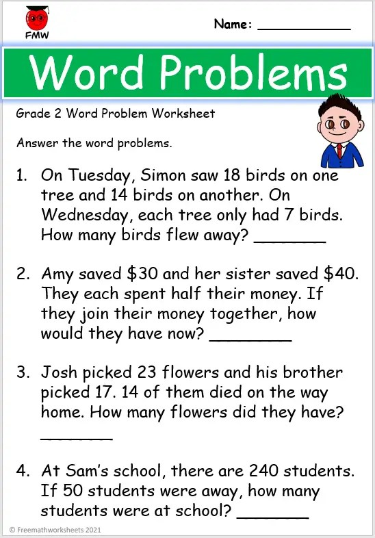 2nd grade math problems solving worksheet