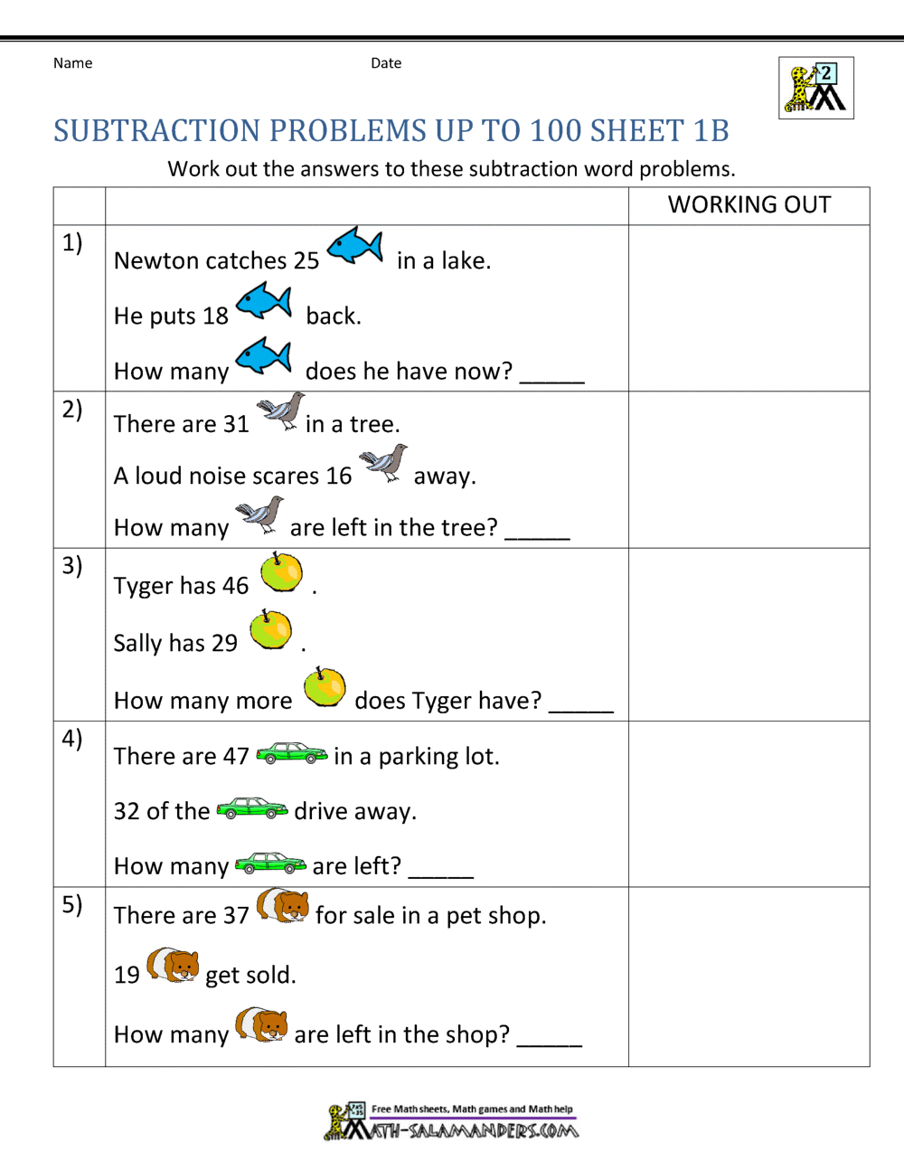 2nd grade math problems solving worksheet